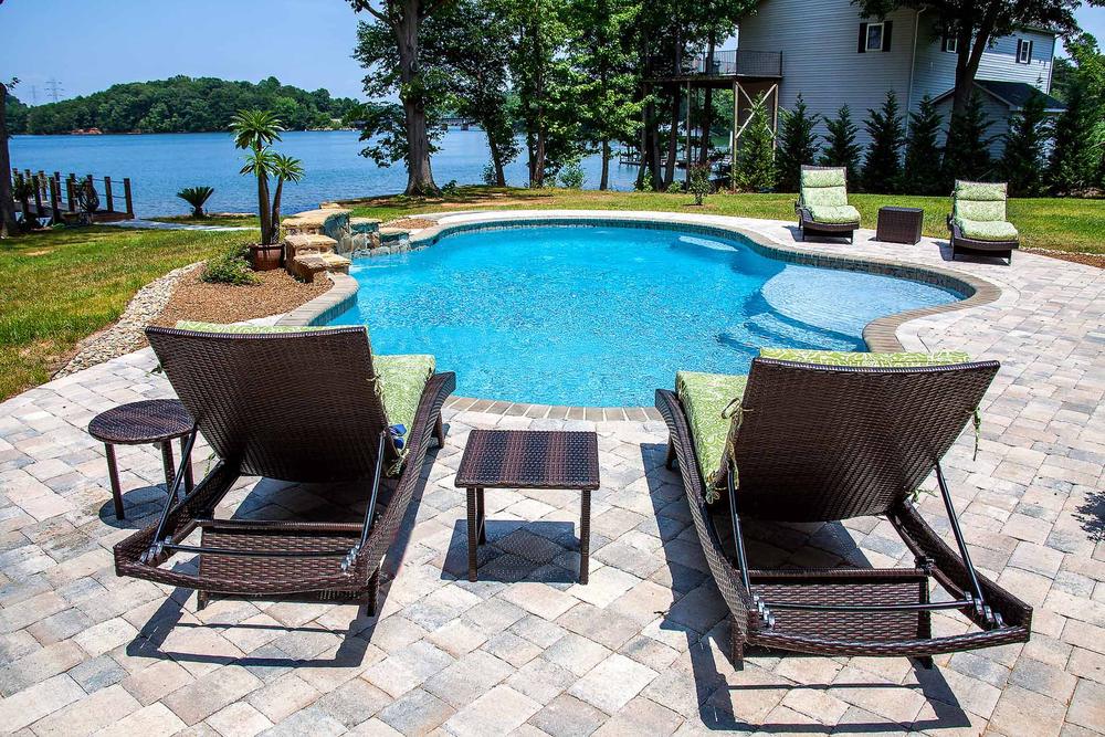 Custom lakefront concrete pool near Lake Norman